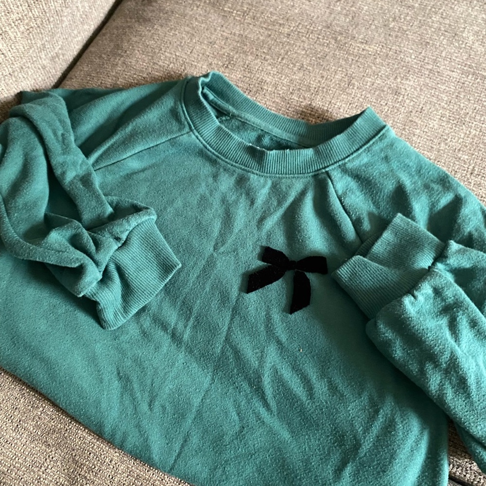 Teal Sweatshirt with Black Bow Accent